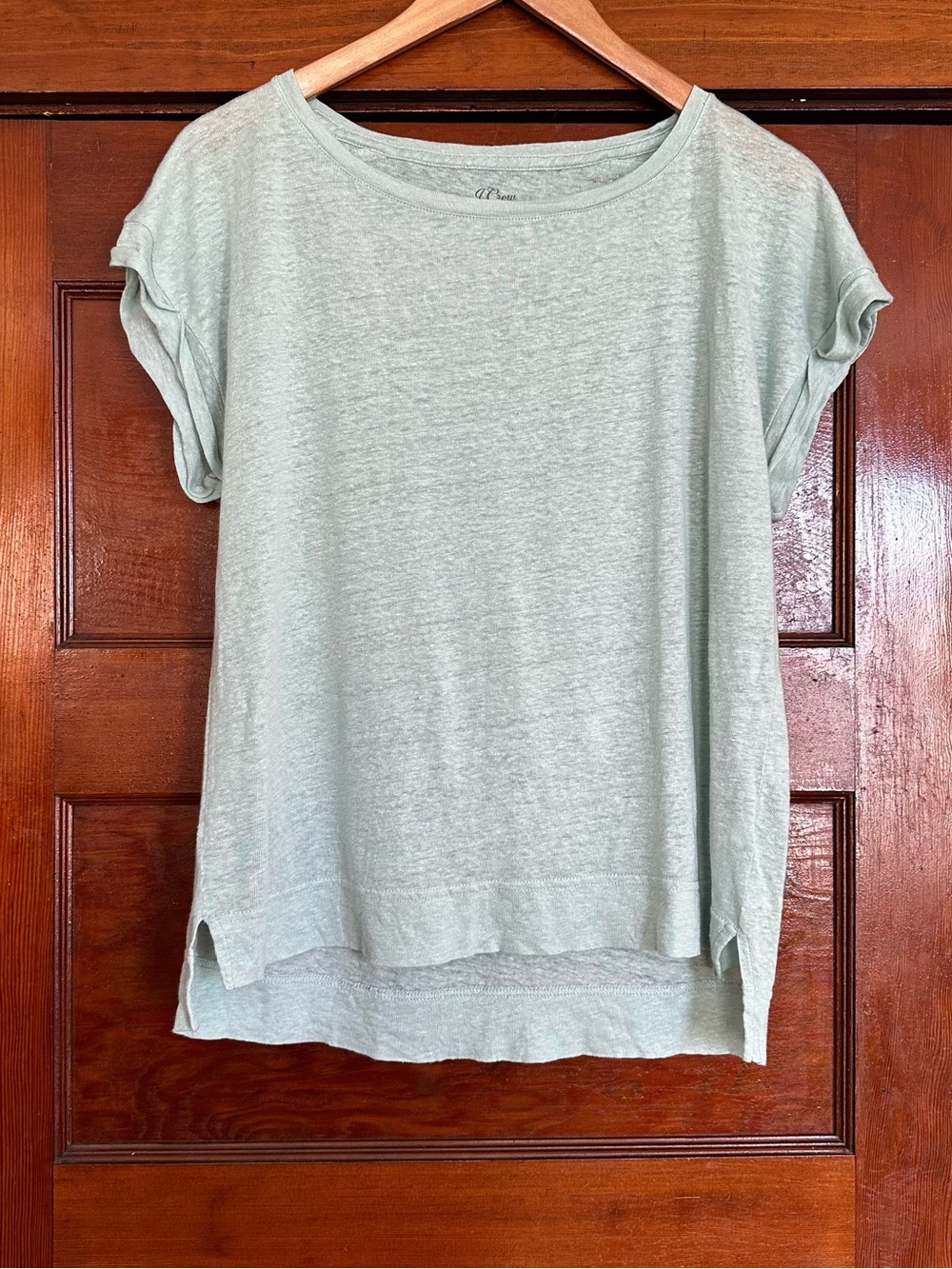 J. Crew Mint Linen Round Neck Short Sleeve Tee Shirt Top Size Medium Beach Vacay